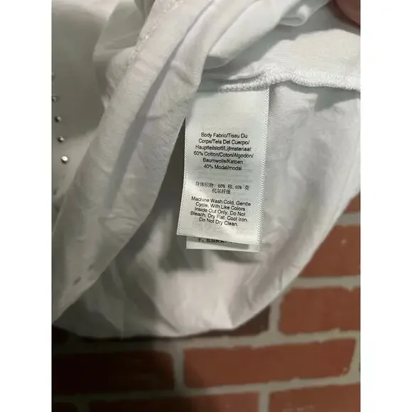 DKNY Short Sleeve White Studded Top - L - Picture 5 of 6